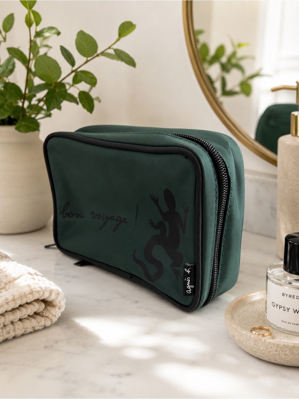 Agnes B. Dark Green Toiletry Bag with Black Details